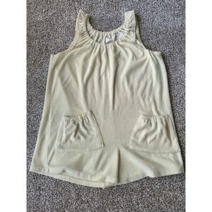 Vintage Terry Cloth Romper Pastel Light Yellow Sunsuit Beach Coverup Slouchy...